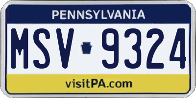 PA license plate MSV9324