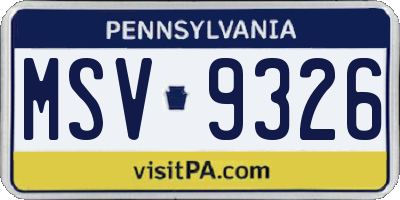 PA license plate MSV9326