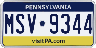 PA license plate MSV9344