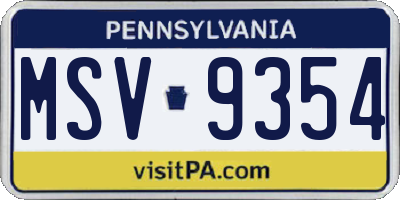 PA license plate MSV9354