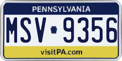 PA license plate MSV9356