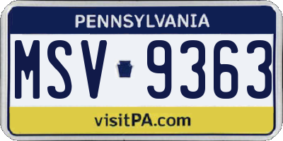 PA license plate MSV9363