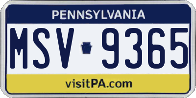 PA license plate MSV9365