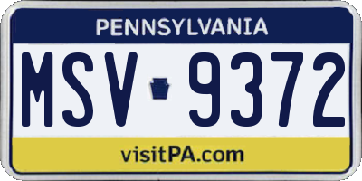 PA license plate MSV9372