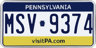PA license plate MSV9374