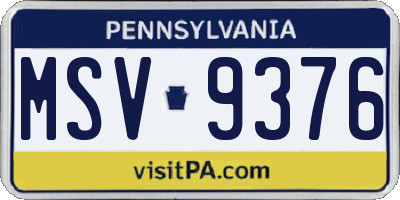 PA license plate MSV9376