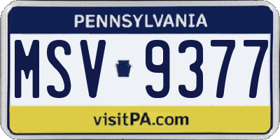 PA license plate MSV9377