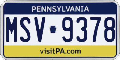PA license plate MSV9378