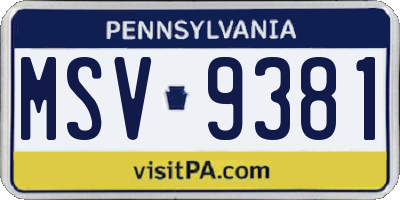 PA license plate MSV9381