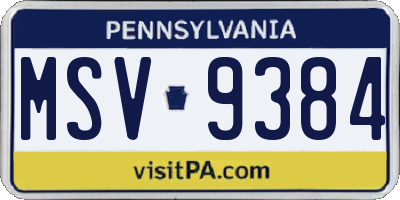 PA license plate MSV9384