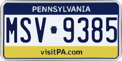 PA license plate MSV9385