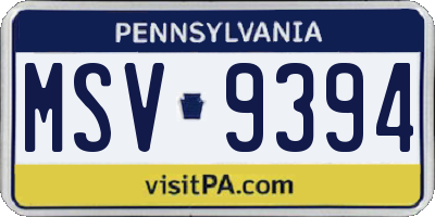 PA license plate MSV9394