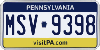 PA license plate MSV9398