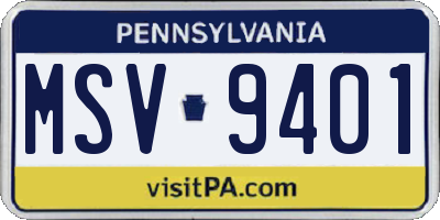 PA license plate MSV9401