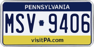 PA license plate MSV9406