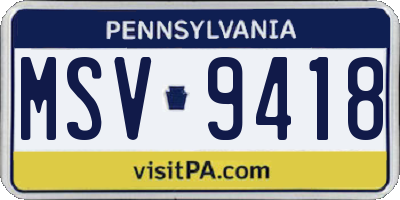 PA license plate MSV9418