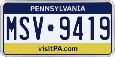 PA license plate MSV9419