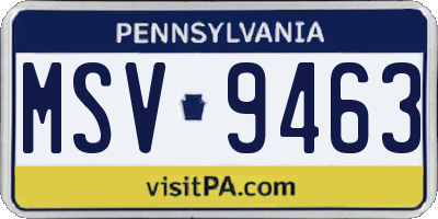 PA license plate MSV9463