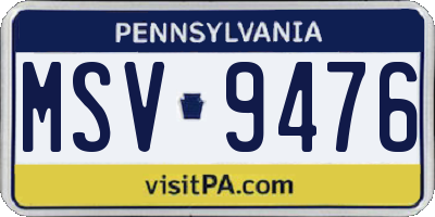 PA license plate MSV9476