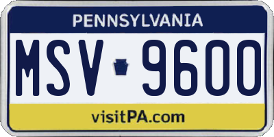 PA license plate MSV9600