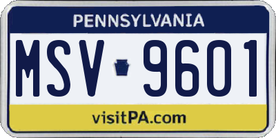 PA license plate MSV9601