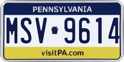 PA license plate MSV9614