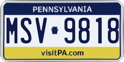 PA license plate MSV9818