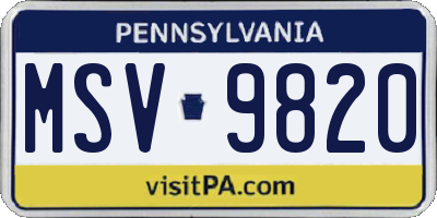 PA license plate MSV9820