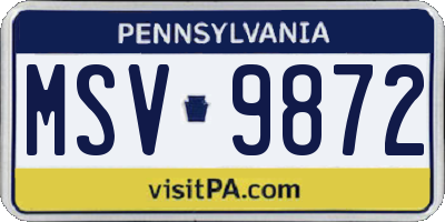 PA license plate MSV9872