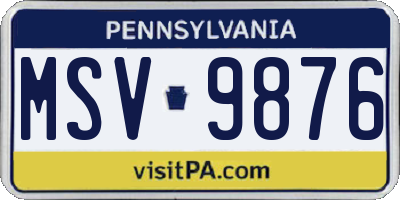 PA license plate MSV9876