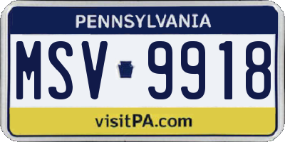 PA license plate MSV9918
