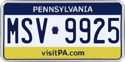 PA license plate MSV9925