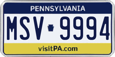 PA license plate MSV9994