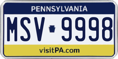 PA license plate MSV9998
