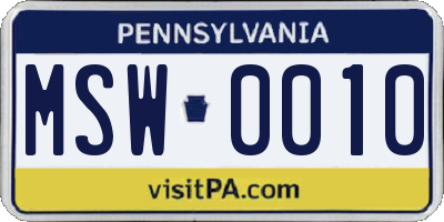 PA license plate MSW0010