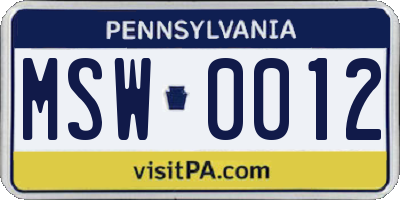 PA license plate MSW0012