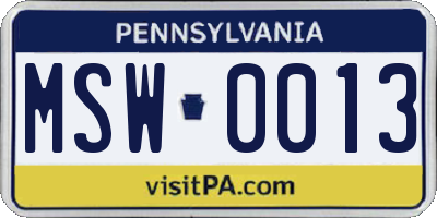 PA license plate MSW0013