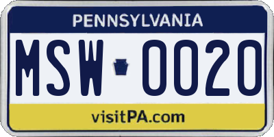 PA license plate MSW0020