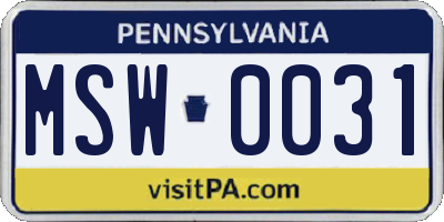 PA license plate MSW0031