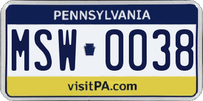 PA license plate MSW0038