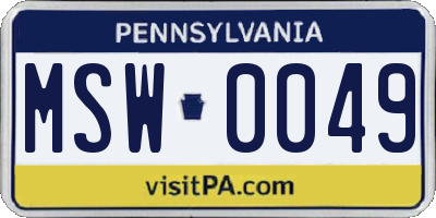 PA license plate MSW0049