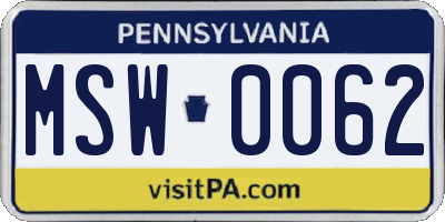 PA license plate MSW0062