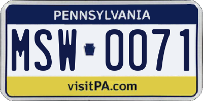 PA license plate MSW0071
