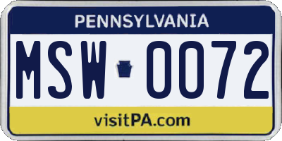 PA license plate MSW0072