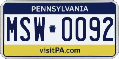 PA license plate MSW0092