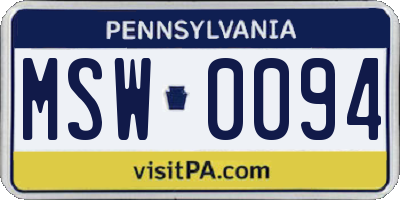 PA license plate MSW0094