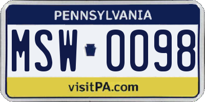 PA license plate MSW0098