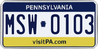 PA license plate MSW0103