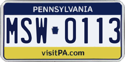 PA license plate MSW0113