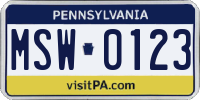 PA license plate MSW0123